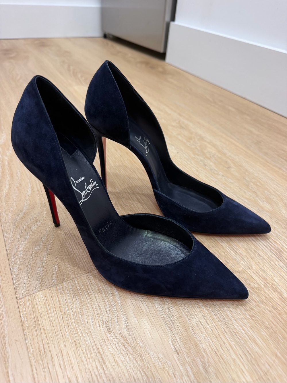 Christian Louboutin Navy Suede 100 mm Pointed-Toe Stiletto Pumps
